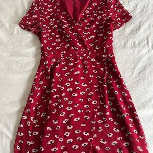 Madewell Red Flutter Sleeve Wrap Midi Dress